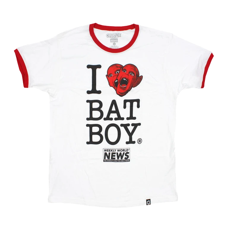 Weekly World News New Merch I Heart Bat Boy Ringer T-Shirt 1 Weekly World News New Merch I Heart Bat Boy Ringer T-Shirt