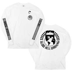 Globe Hell Warning World Wide Nate White Long Sleeve T-Shirt New Merch