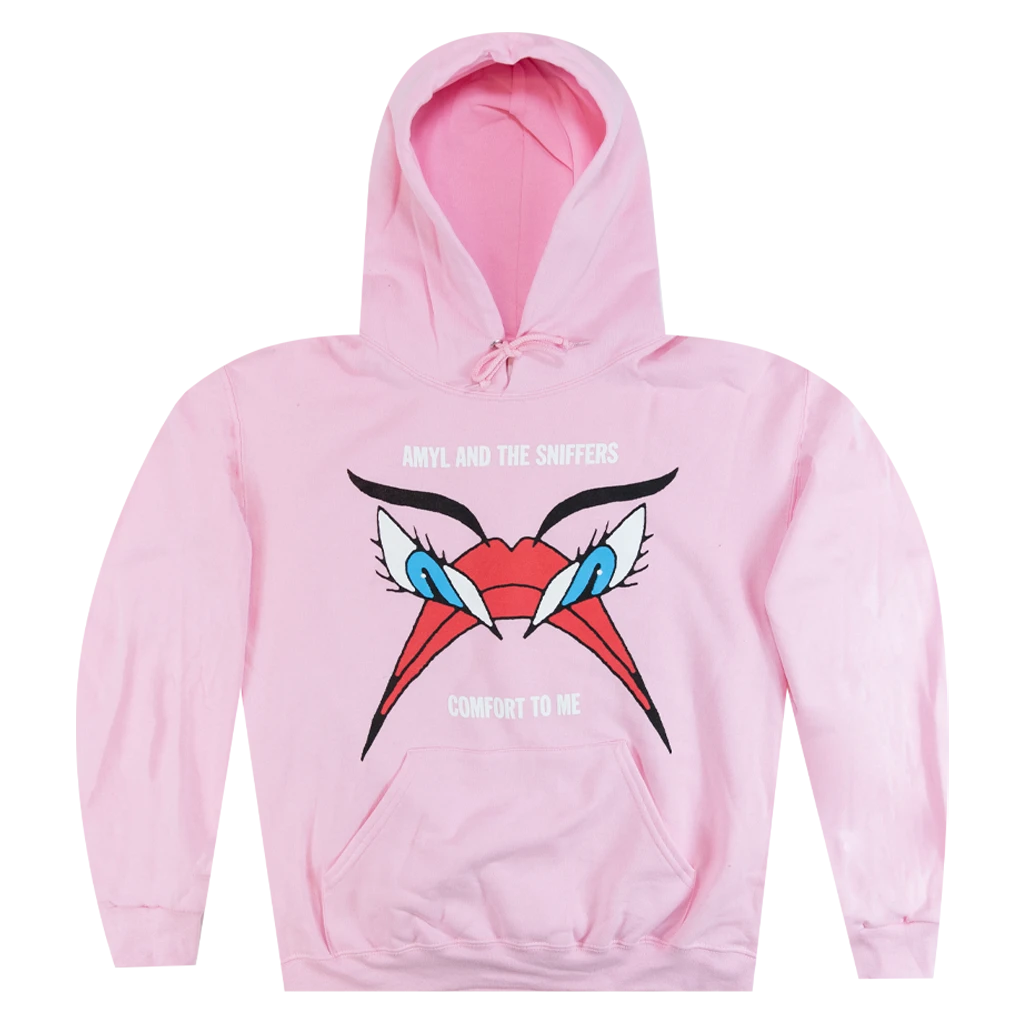 Amyl And The Sniffers New Merch Grumpy Face Pink Pullover Hoodie 1 Amyl And The Sniffers New Merch Grumpy Face Pink Pullover Hoodie