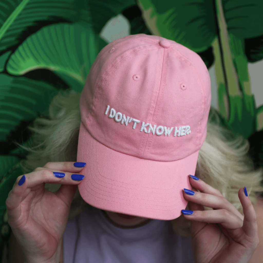 Who? Weekly I Don't Know Her Pink Dad Hat New Merch 3 Who? Weekly I Don't Know Her Pink Dad Hat New Merch