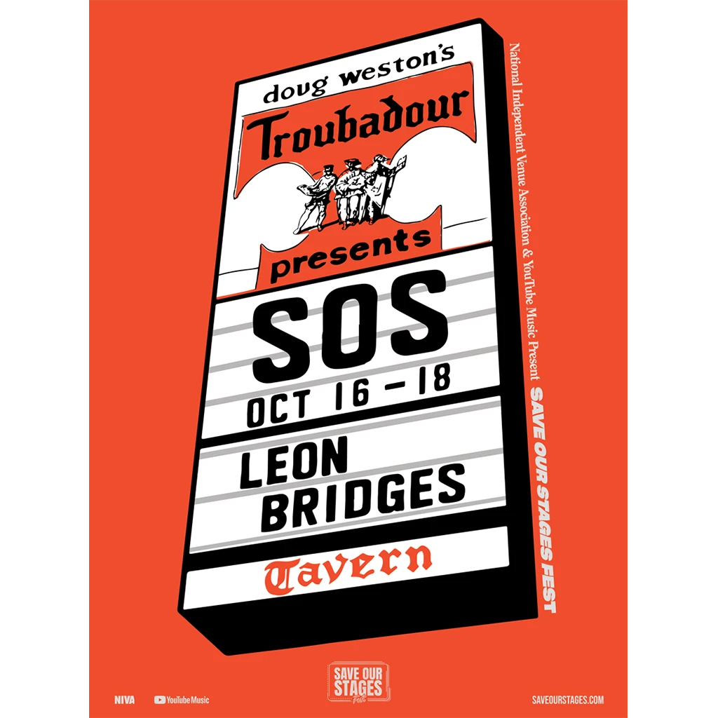 NIVA Leon Bridges Live At Troubadour - Hand Screen-Printed Poster New Merch 1 NIVA Leon Bridges Live At Troubadour - Hand Screen-Printed Poster New Merch