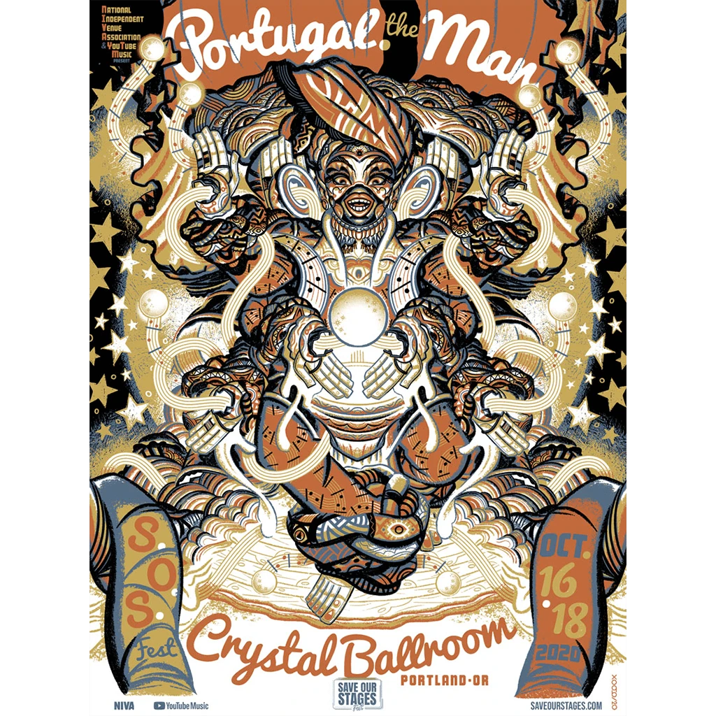 NIVA Portugal. The Man Live At Crystal Ballroom - Hand Screen-Printed Poster New Merch 1 NIVA Portugal. The Man Live At Crystal Ballroom - Hand Screen-Printed Poster New Merch