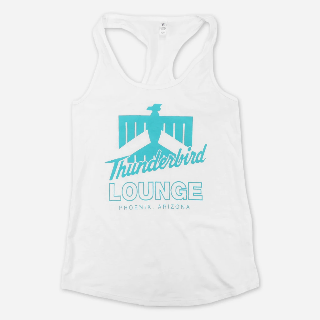 Thunderbird Lounge New Merch TL Logo Women's White Tank Top 1 Thunderbird Lounge New Merch TL Logo Women's White Tank Top