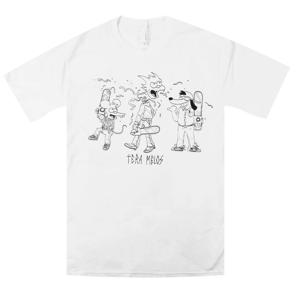Tera Melos Itchy, Scratchy, And Poochie White T-Shirt New Merch 1 Tera Melos Itchy, Scratchy, And Poochie White T-Shirt New Merch