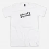 Autostraddle New Merch Who All’s Gay Here White Tee