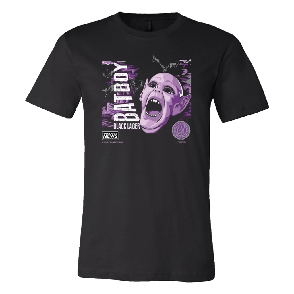 Weekly World News New Merch Bat Boy Black Lager T-Shirt 1 Weekly World News New Merch Bat Boy Black Lager T-Shirt